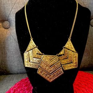 Modernist geometric gold tone bib necklace